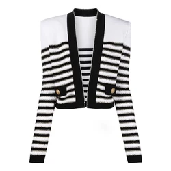 Spot 2024 Spring And Autumn New European And American Women's Classic Striped Knitted Sweater Tops Cardigan Jacket Quality