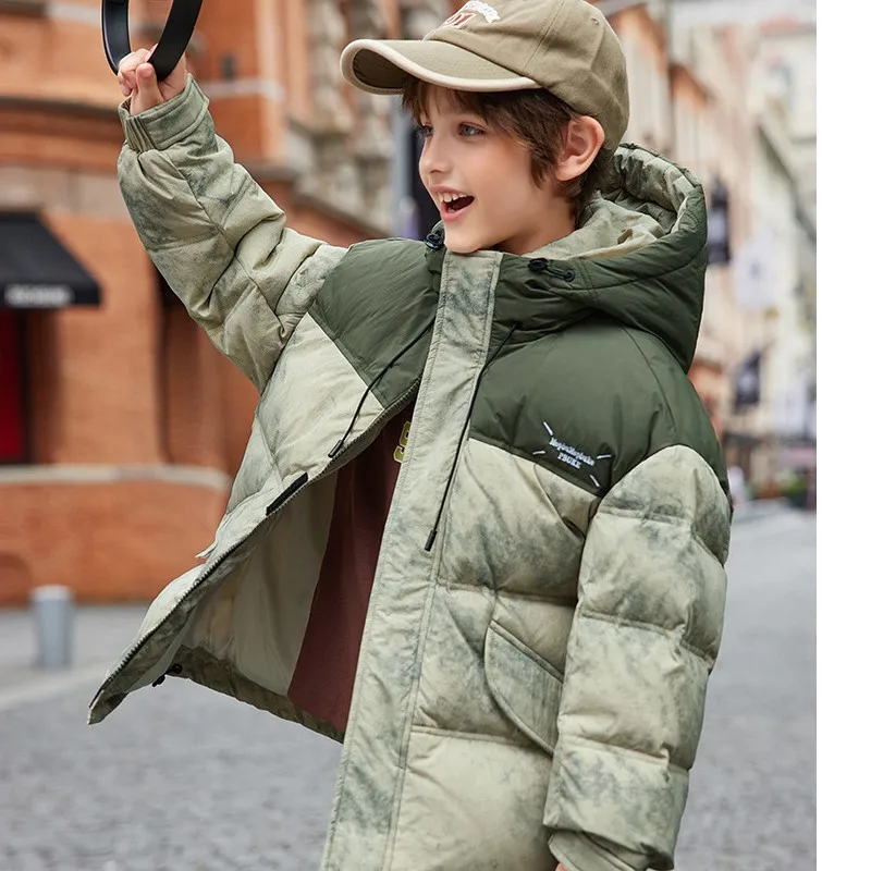 

RAISE Winter Down Jacket For Children Boy Tie-dye Spliced Hooded Down Outerwear Coat For Teen Boy 5-12Yrs Boy Outerwear Kid Coat