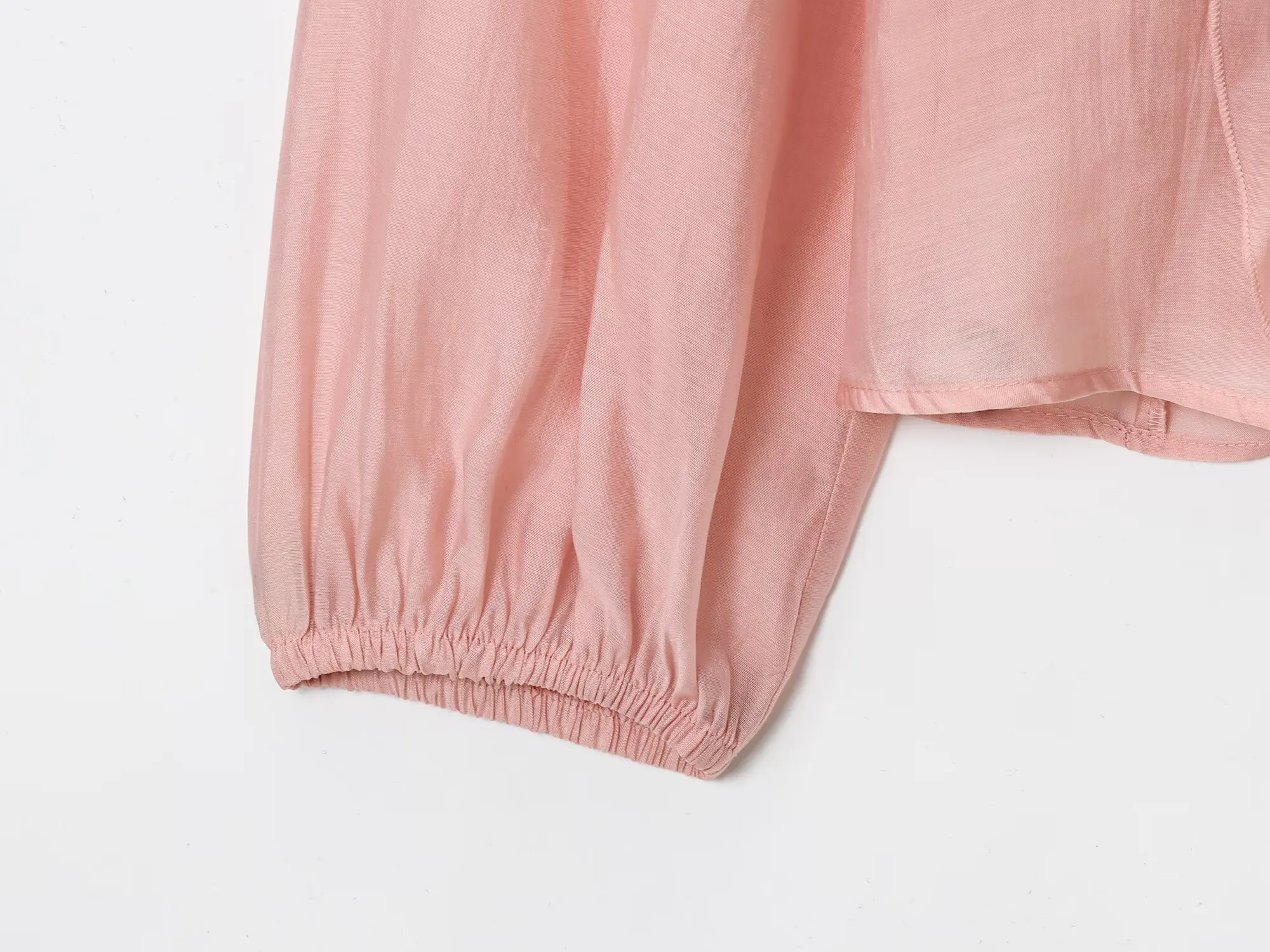 HH Französischer Stil Rosa Rüschenbesatz Bluse Damen V-Ausschnitt Knopfleiste Chiffon Elegant Sommer Urlaub Strand Business-Kleidung – Detail 10