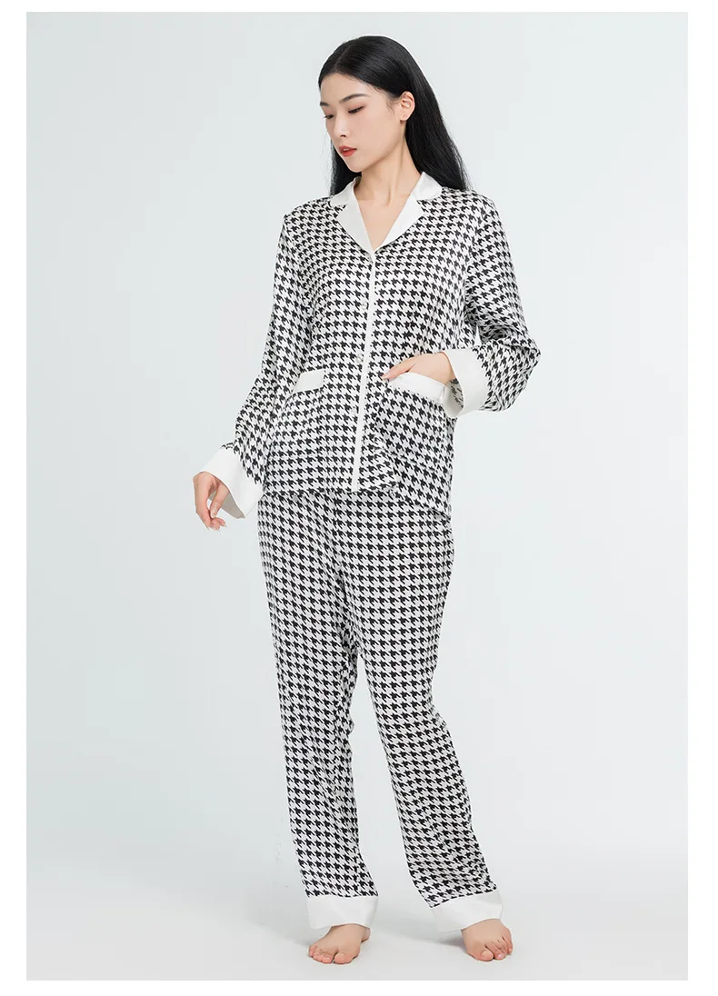 

high-class printed pajamas for women's spring and autumn homewear sleepwear Houndstooth plaid Home Suit Spring Pijama