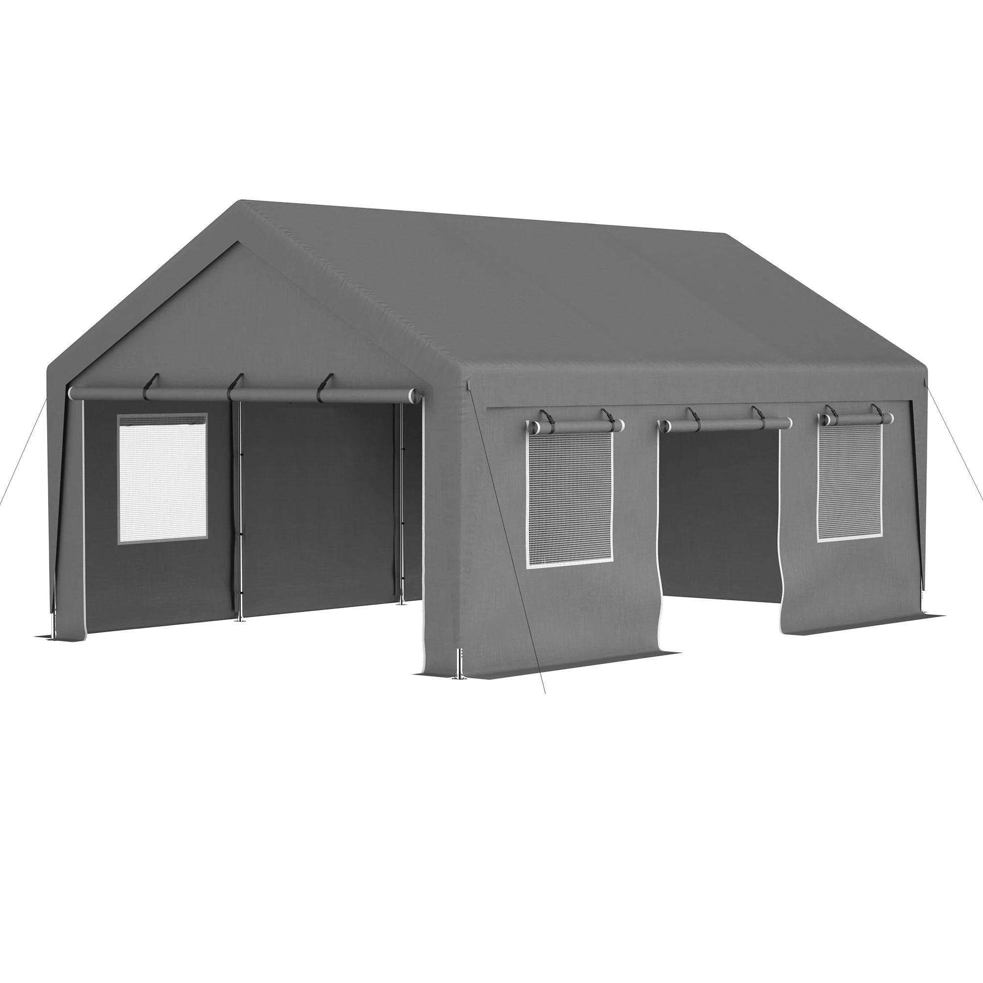 LZBEITEM 13'x20' Heavy Duty Carport Car Canopy Car Boat Shelter with Roll Up Doors & Windows and Removable Sidewalls, Grey