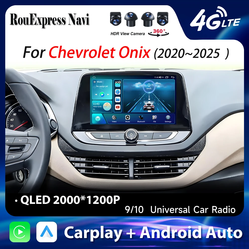 Android 16 para Chevrolet Onix 2020 - 2022 2023 2024 2025 Rádio Automotivo Carplay Multimídia GPS Vídeo Autorrádio Câmera de Painel 8 Núcleos