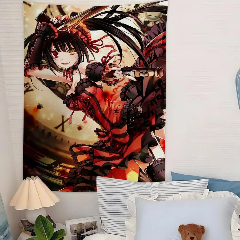 Game T-Tokisaki Kurumi Tapestry Microfiber Background Art Decor For Bedroom Living Room Bar Garden Outdoor Festival Wall Decor