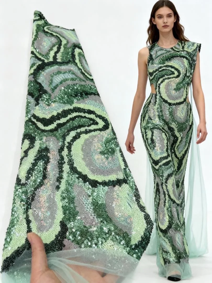 

Luxurious Nigerian Handmade Sequins Lace Fabric 2025 High Quality Sequins Luxury Embroidery African French Lace Fabric For Dress