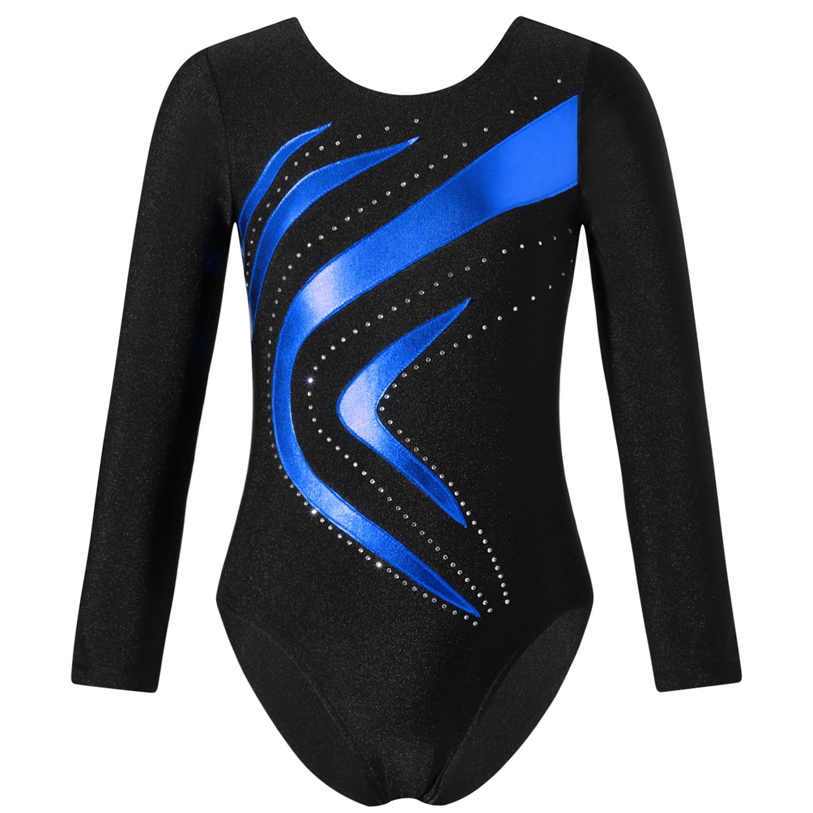 Kids Girls Ballet Dance Bodysuit Sports Gymnastics Unitard Long Sleeve Shiny Rhinestone Bronzing Cloth Slim Fit Dance Leotards