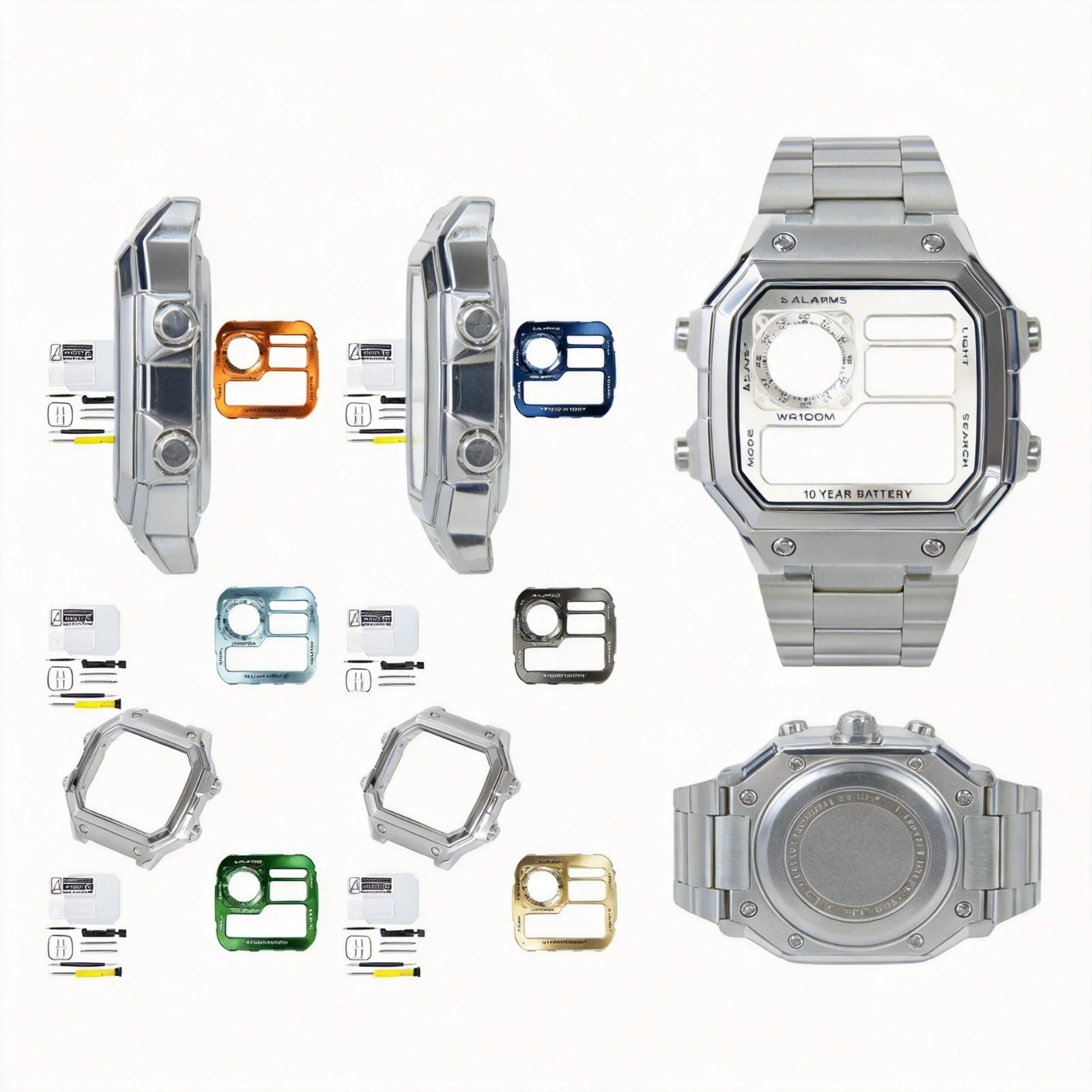Full Modification Kit for Casio AE1200 Watch 316SS Matte Silver Metal Case Royale Upgrade Replacement Metal Dial Faceplate Set