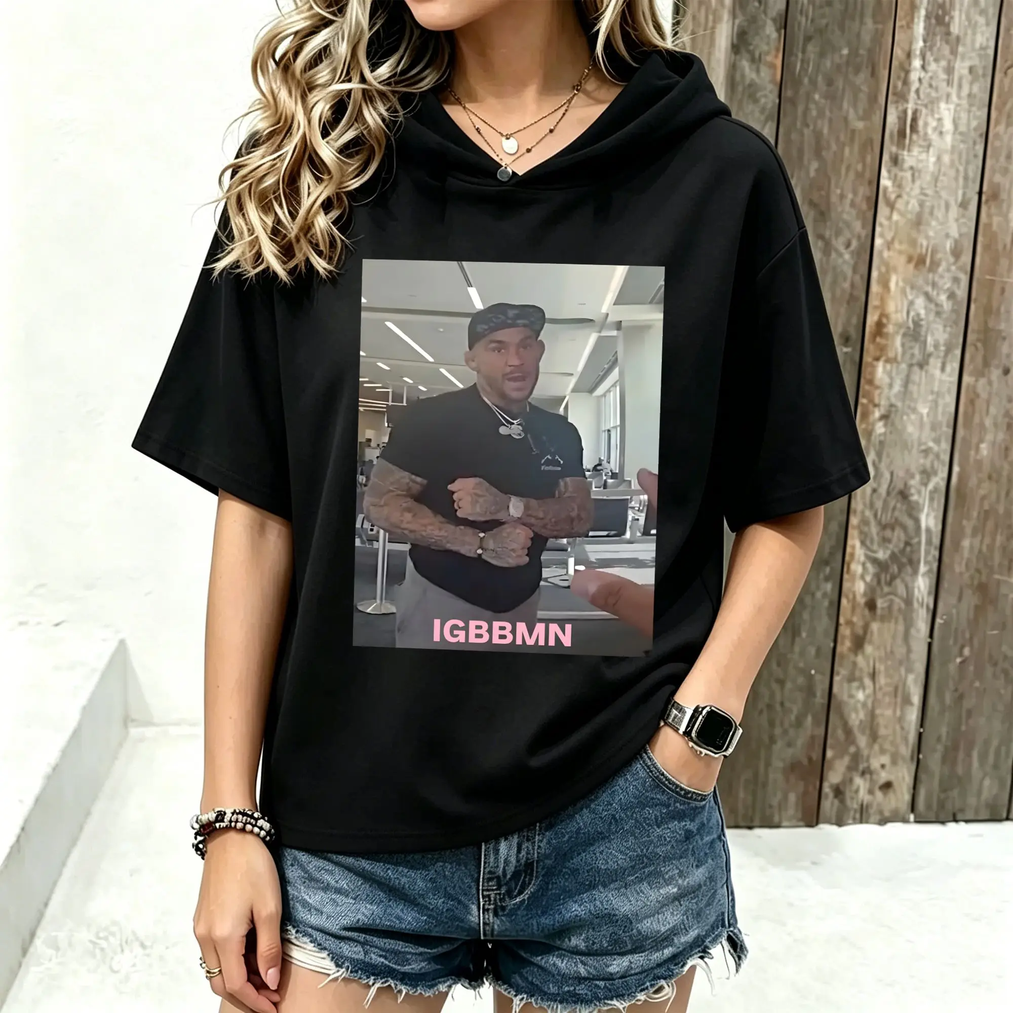 Women Short Sleeve Hooded T‑Shirt Celebrity Meme Portrait Graphic Print Spring Summer Loose Hoodie Tee Streetwear Casual Short Sleeve Hood Tops