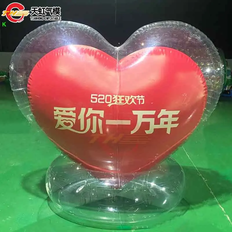 Fast Shipping Valentine's Day Giant Inflatable Heart Balloon Double-Layer Transparent Heart Balloon with Red Core for Decoration