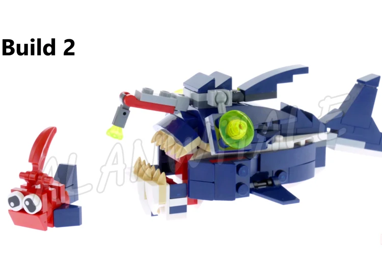 388pcs Creative 3in1 Deep Sea Creatures Dark-blue Shark Crab Squid Angler Fish 31009 Building Blocks toy Compatible With Model