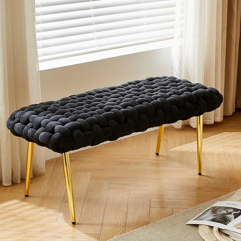 Mobili per soggiorno Sgabello moderno Sedia Sgabello nero Poggiapiedi Poggiapiedi con gambe in metallo