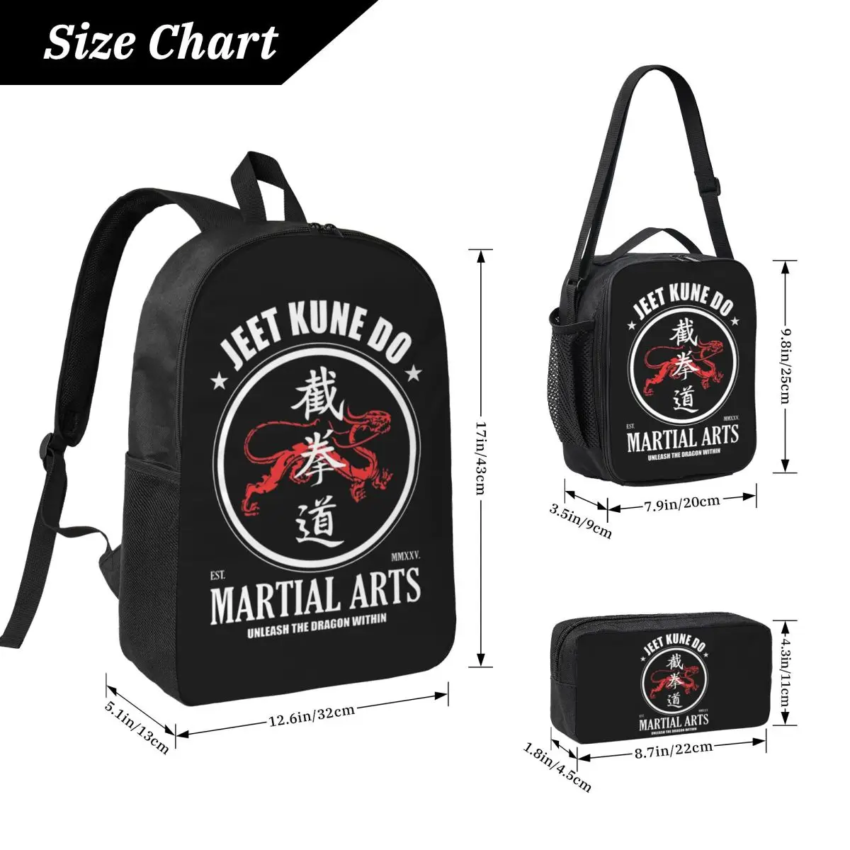 Unleash The Dragon Within Jeet Kune Backpack BookBag School Bag Computer Shoulder Bags 3ps Insulated Lunch Bag Pencil Case