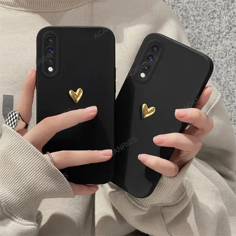 Dla Samsung Galaxy A70 A50 A30 A20 A10 A50s A30s A20s A10s 3D Gold Love Heart Silicone Soft Case Back Cover A 70 50 30 20 10 S