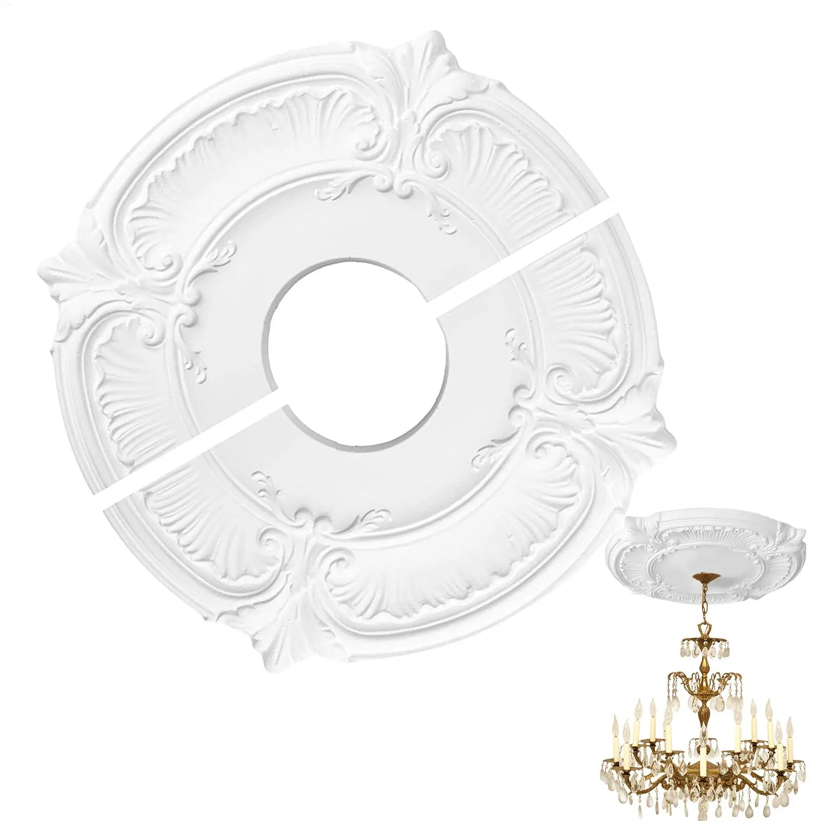 12in Split Medallion For Ceiling Light Chandelier Base Disc Round PU Decorative Ceiling Fan Lamp Cover Split Plate Elegant Trim