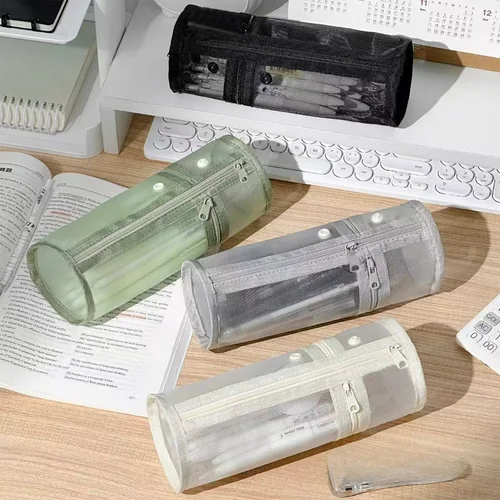 Imagen 2 del producto Estuche cilíndrico multifuncional para lápices, estuche de almacenamiento transparente de gran capacidad para estudiantes, estuche para lápices específico para exámenes