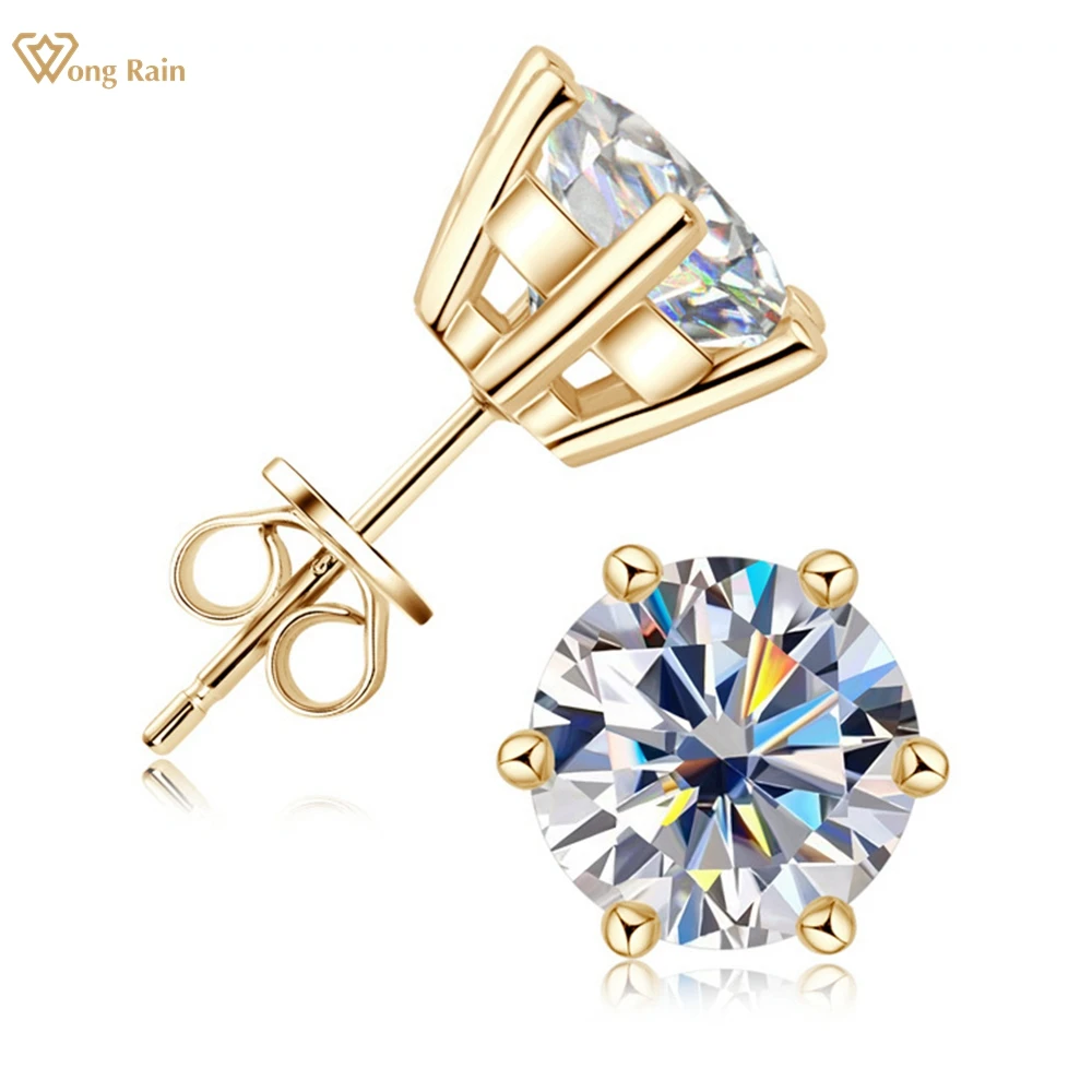 

Wong Rain 18K Gold Plated 925 Sterling Silver VVS1 3EX 2CT Round Real Moissanite Diamond Stud Earrings Fine Jewelry Wholesale