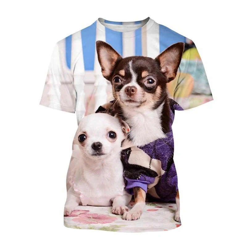 3d Printed Cute Pets Chihuahua T-shirt Casual Plus Size Short-sleeved Animal Dog Graphic T Shirt Men Summer Street Top Tees