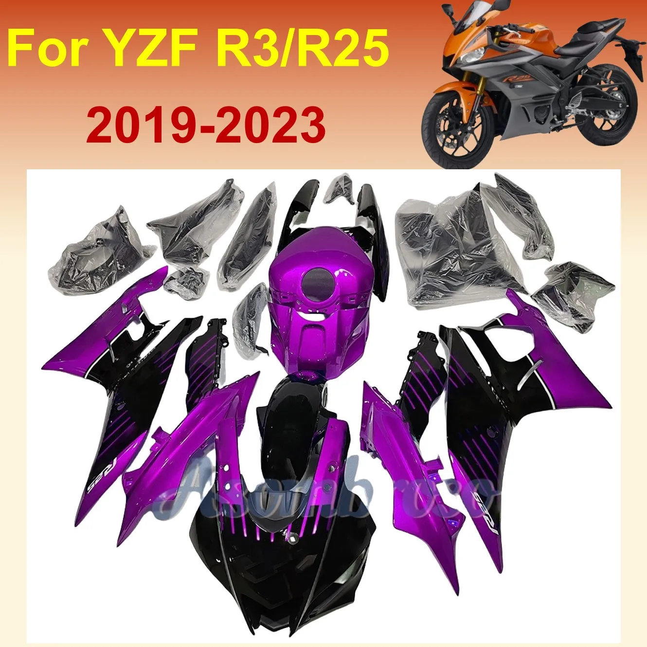 New Motorcycle Fairing Kit for YZF R3 2019 2020 2021 2022 2023 Purple Black Fairings YZF R25 20 21 22 23 YZF-R3 YZFR3 YZF-R25