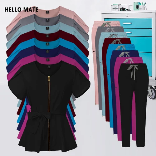 Nueva ropa de salón de belleza a la moda, conjunto de batas de enfermera para mujer, uniforme médico, pantalones superiores clínicos dentales quirúrgicos, ropa de trabajo para tienda de mascotas de laboratorio