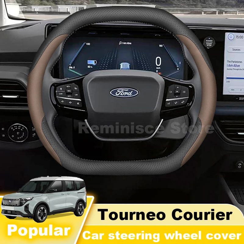 Nappa Leather Car Steering Wheel Cover For Ford Tourneo Courier 2026 2025 2024 Double D Type Steering Wheel Cover Accessories