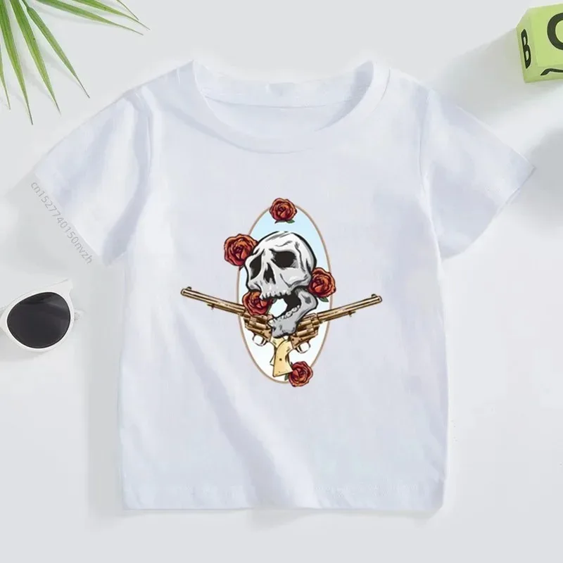 Cotton Casual 3T~ 14T Rock Band Gun N Rose Children\'s T-Shirt Boys and Girls Kpop Music Short Sleeve Top Children