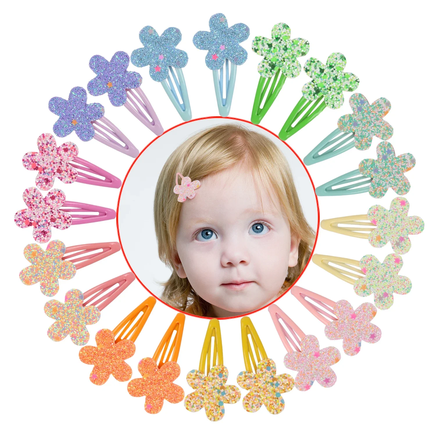 2/10pcs Glitter Flower Hair Clips Cute Children Girls Hairpins Candy Colors Floral Hairclips Kids Barrettes Hair Accessories