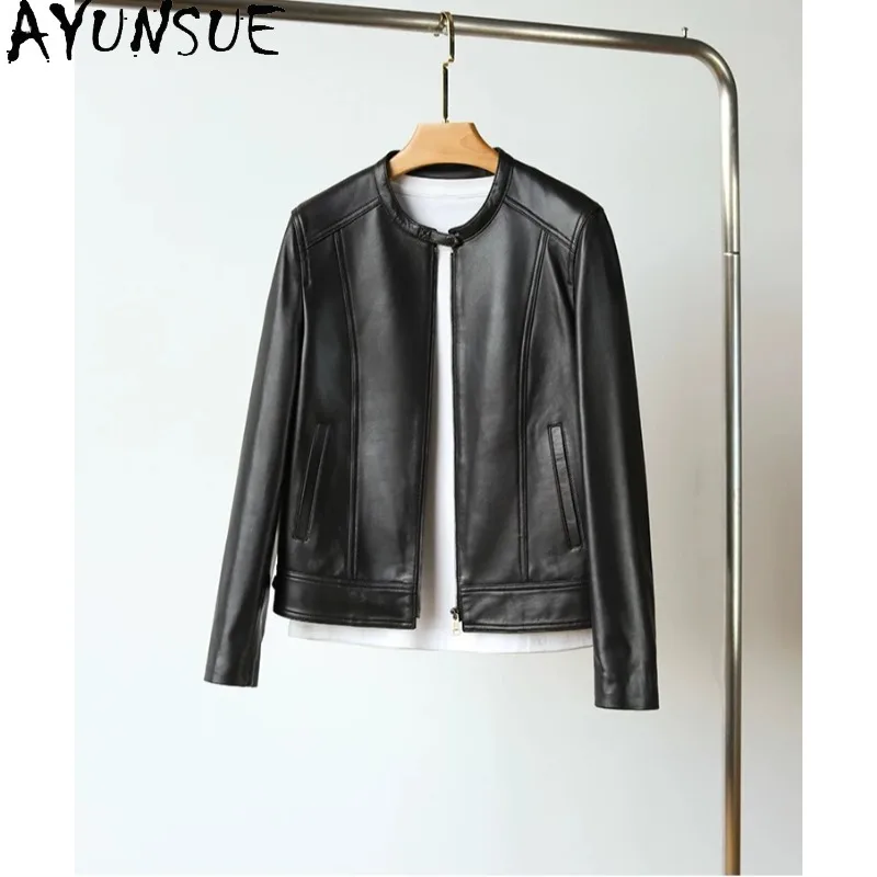 AYUNSUE Real Leather Jacket Woman Spring Autumn Short Black Jacket Fashion Sheepskin Women Coats 2026 Clothing for Woman 가죽자켓