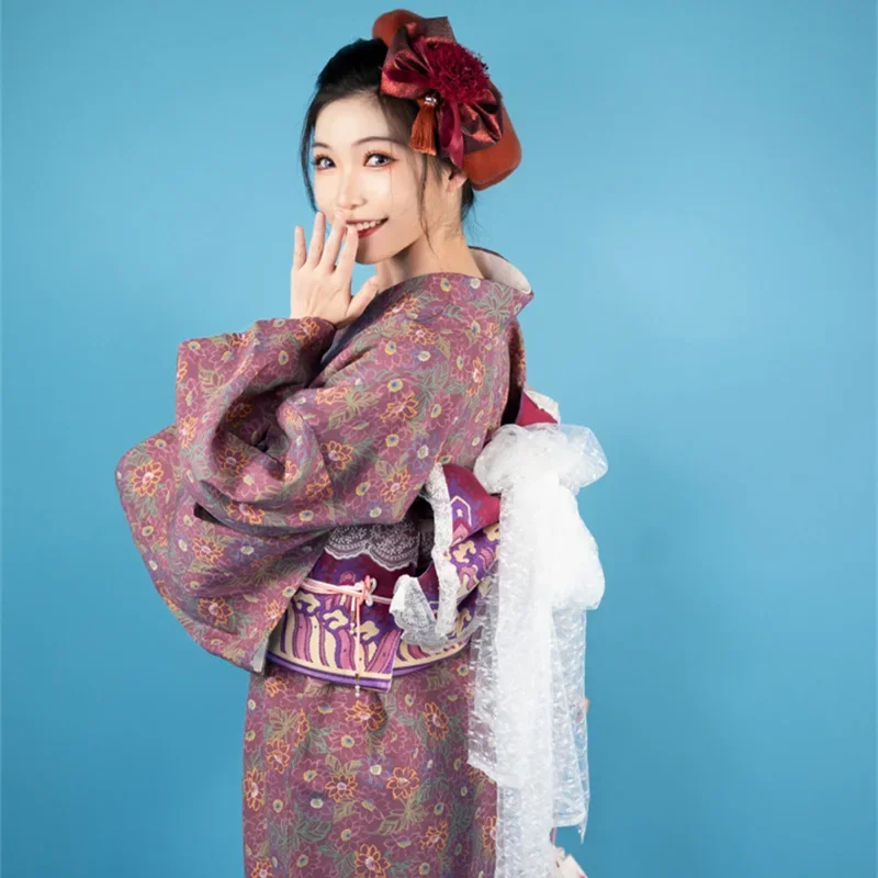 Femmes Japon Style Kimono Traditionnel Formelle Yukata Imprimé Floral Rétro Photographie Longue Robe Cosplay Costume