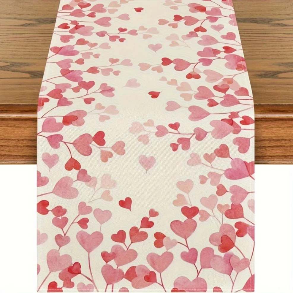 Pink Heart Vine Table Runner 2D Flat Print Romantic Home Decor Dining Table Accessory Stylish Functional Lively Valentine-Themed