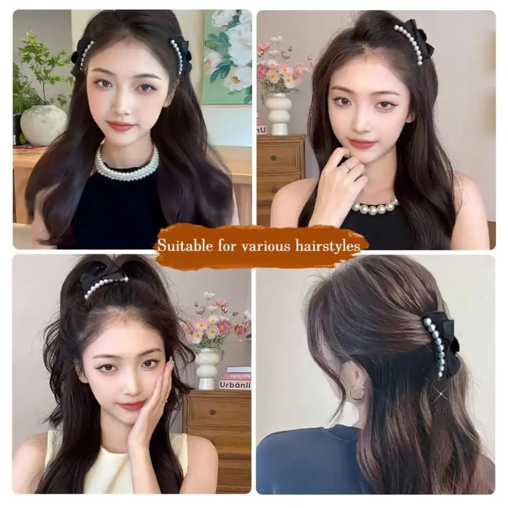 

2 шт., универсальная заколка для волос с черным бантом, имитация жемчуга, маленькие заколки с бантом, аксессуары для волос, заколка, женские аксессуары