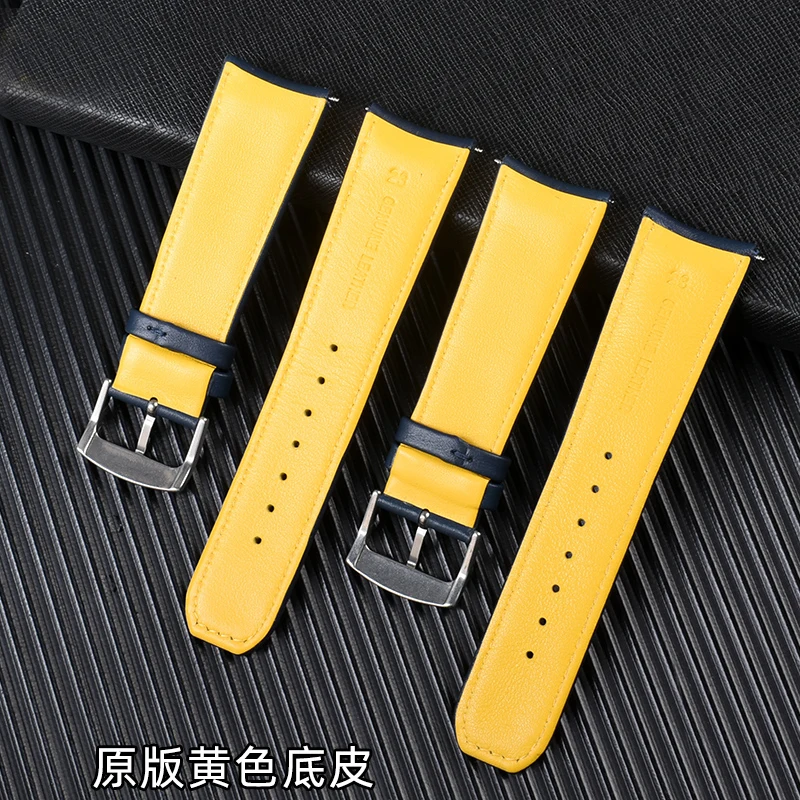 Cowhide watch strap 22mm 23mm For CITIZEN Blue Angel Radio Wave Watch band AT8020-54L/8020-03L/JY8078 curved end Yellow bracelet