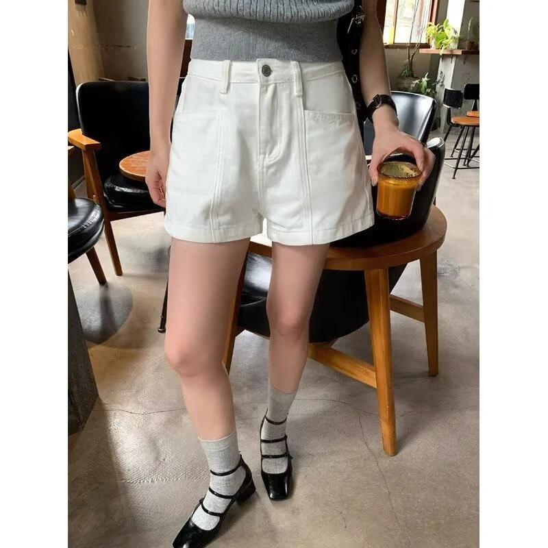 High Waist A-Line Wide Leg Short Pants Women's New Style Korean Version Simple Commute Style Straight Tube Pants Short Length