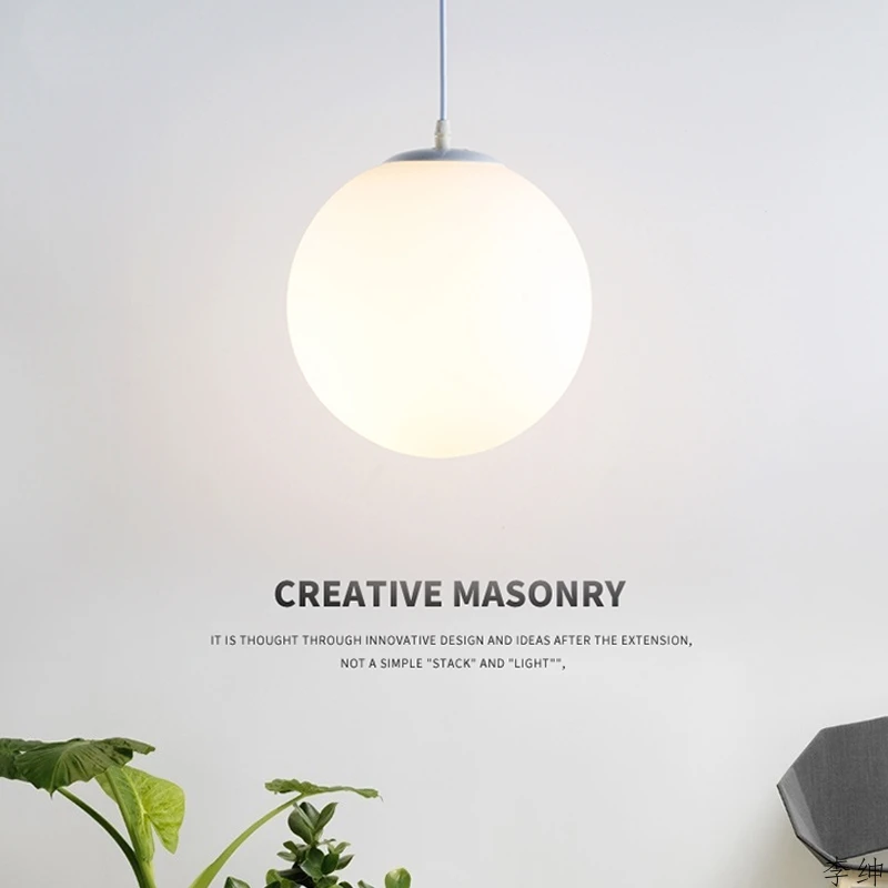 White Acrylic Ball Hanging Pendant Lights Simple Led Kitchen Fixtures Suspension Lamp Industrial Decor Indoor Lighting Luminaire