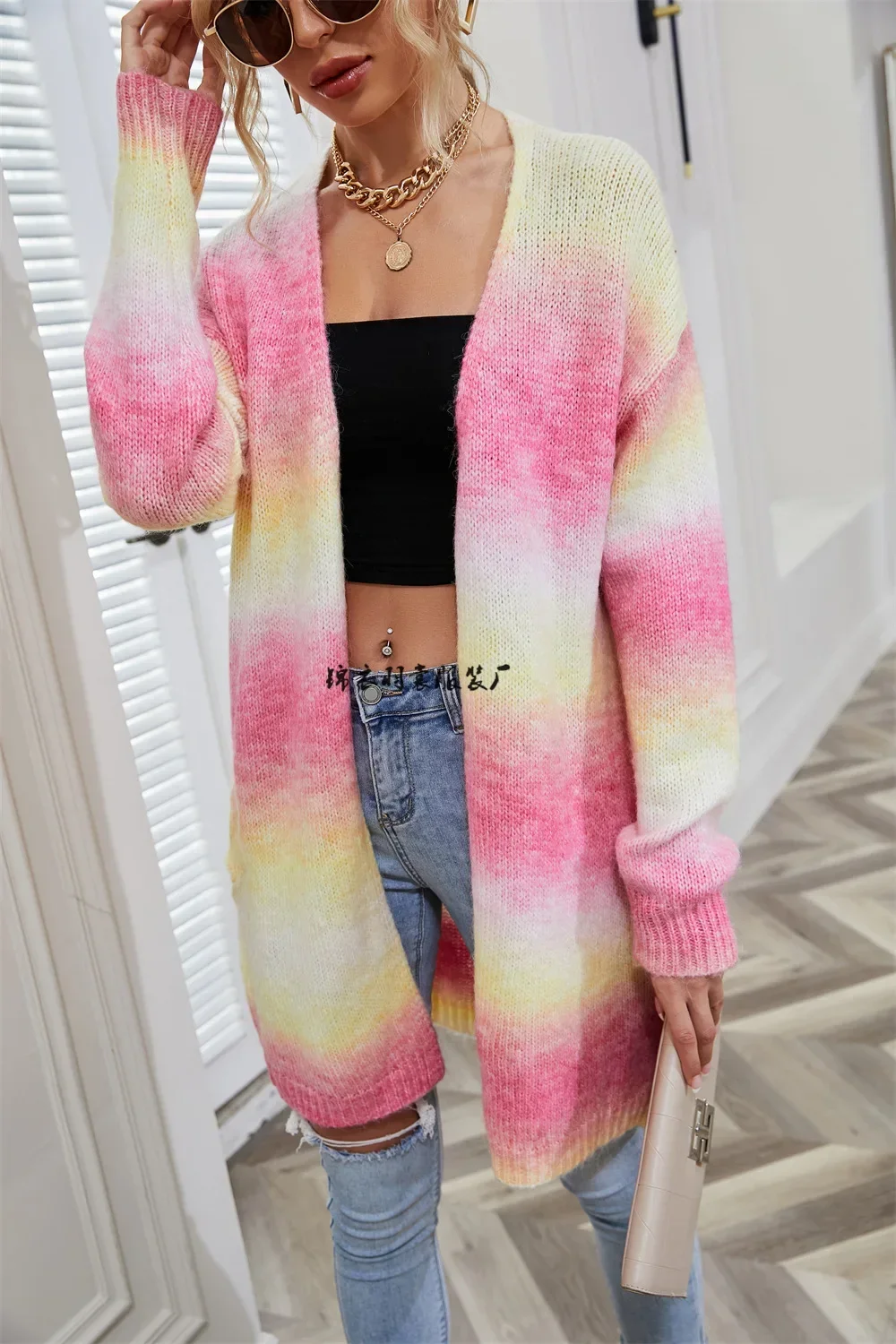 Tie Dye Cardigan Knit Sweater Women Rainbow Jumpers Spring Autumn Winter Maxi Soft Loose Coat Long Knitted Jacket Cardigan