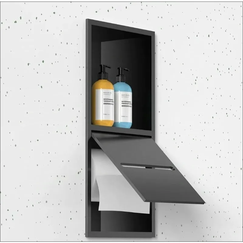 

304 Stainless Steel Recessed Toilet Paper Holder Bathroom Built-in Concealed Tissue Dispenser Wall Mount Storage Box