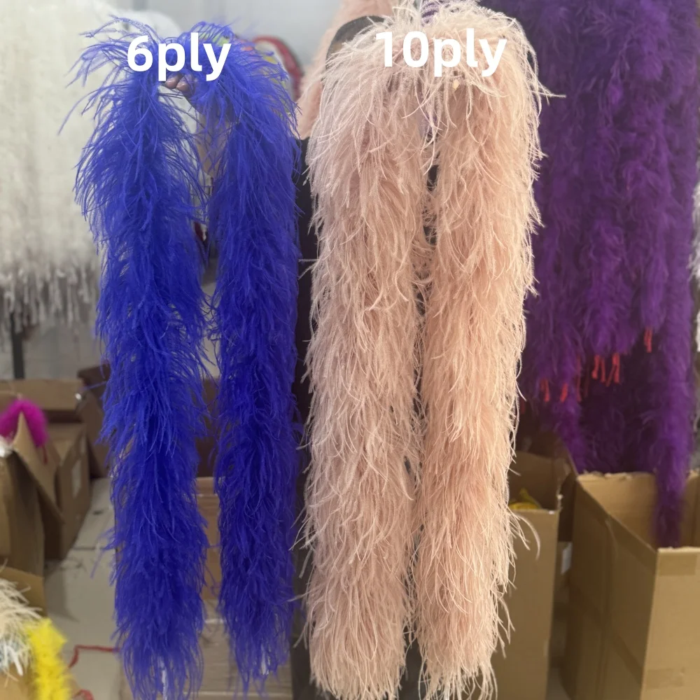 

6Ply 10Ply Fluffy Ostrich feather boa Shawl 2 Meters Natural Ostrich feathers Trim for Costume Party Dress Skirt Sewing Decor