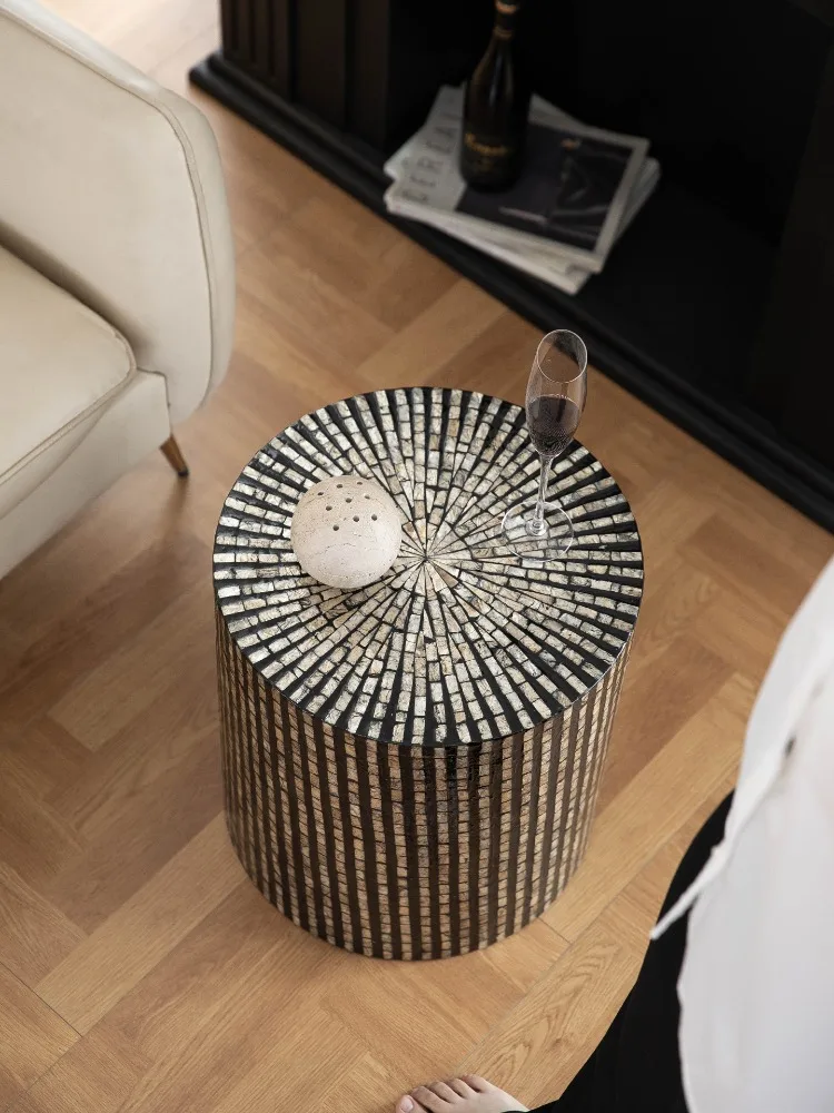 Nordic Handmade Shell Round Coffee Table Solid Wood Furniture Living Room Sofa Side Corner Tables Decoration