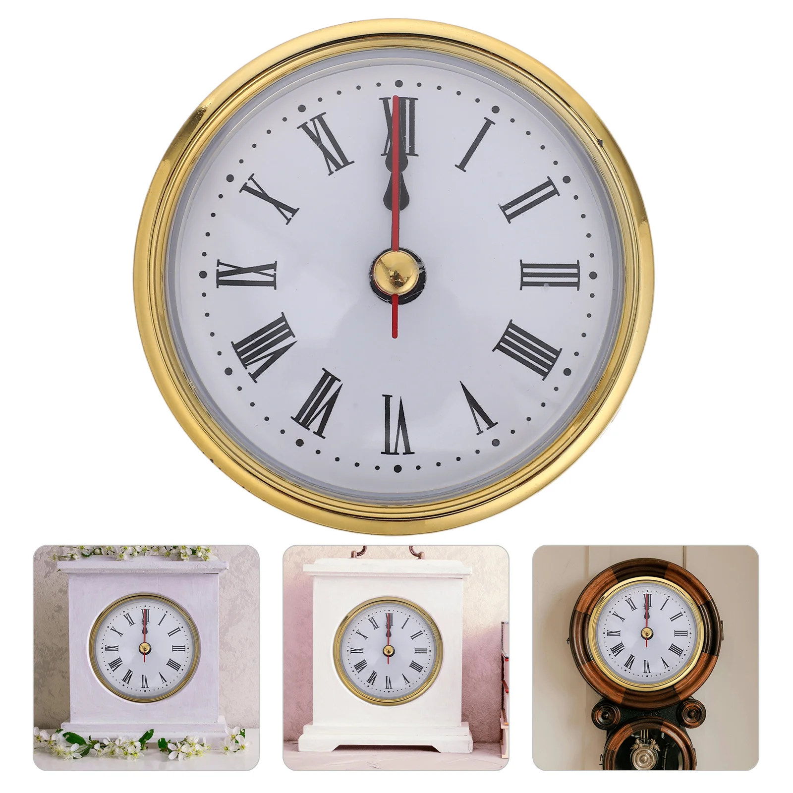 

1 Set Gold Trim Round Quartz Clock Face Insert Roman Numeral Ironwork Design Mantel Desk Wall Home Office Decor Diy Clock Repair