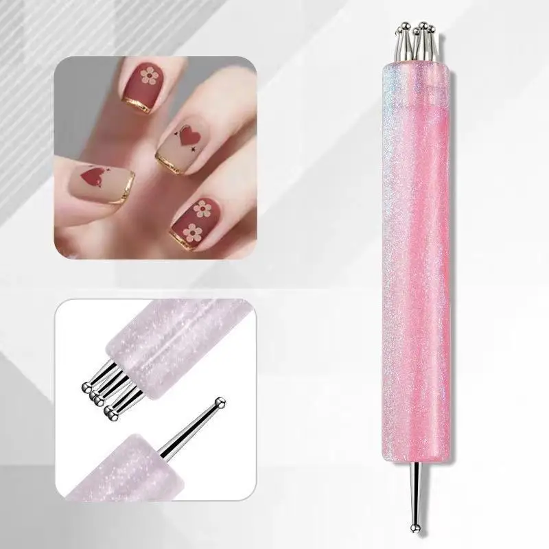 Double End Nail Dotting Pen Glitter Plastic Handle Five Petal Flower Design Manicure Drawing Tool For Salon DIY Nail Art Decor