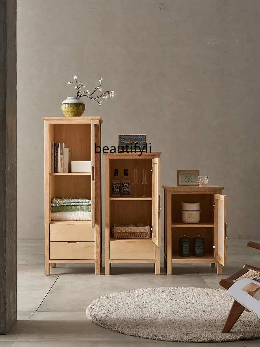 Nordic Rattan Solid Wood Wood Color Living Room Locker Japanese Style Small Apartment Combination Set