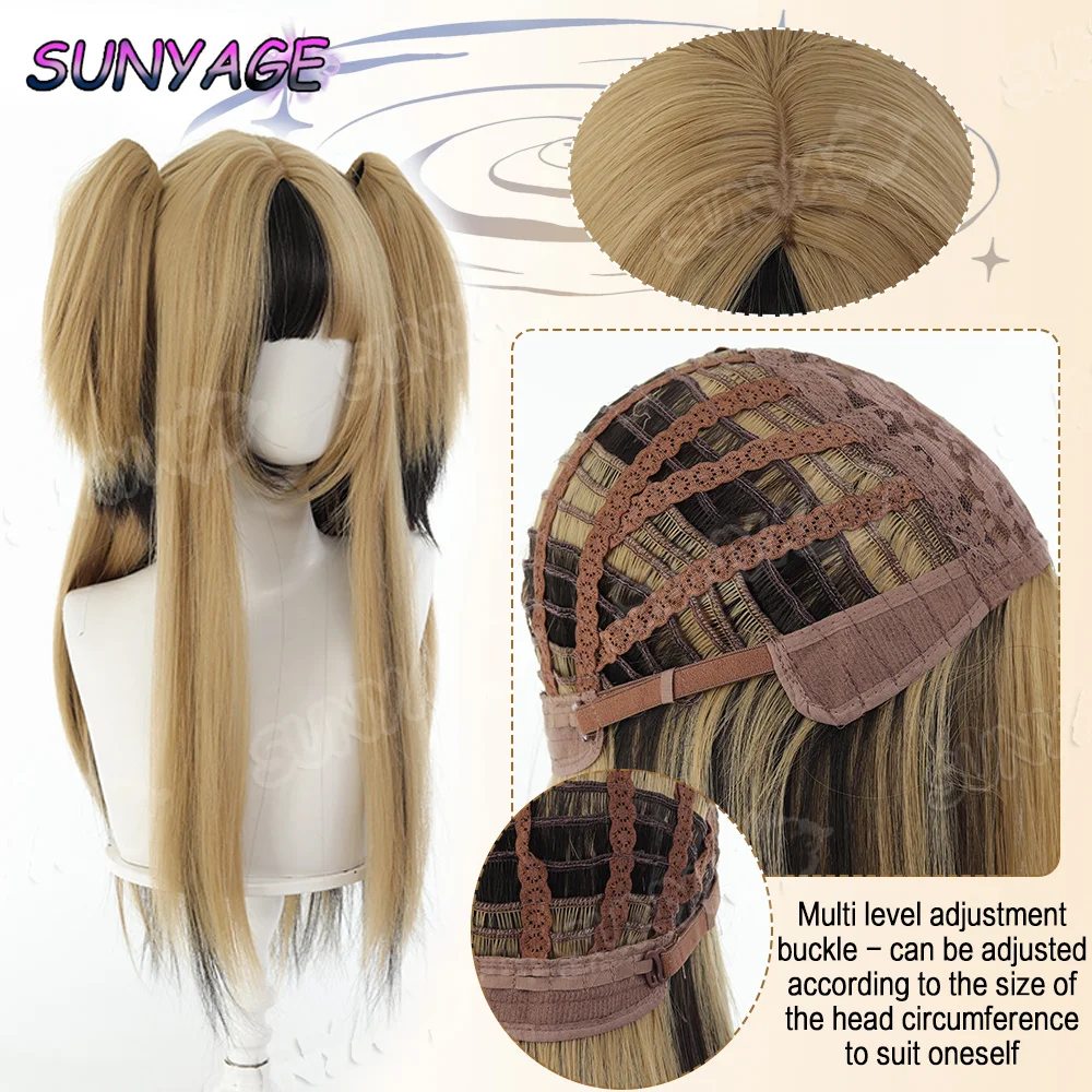 SUNYAGE لوليتا شعر مستعار ذيل حصان مزدوج أنثى الظلام أبي نمط الذهب الأسود مصبوغ خدش كليب ذيل حصان عقال بيروكات صناعية #6