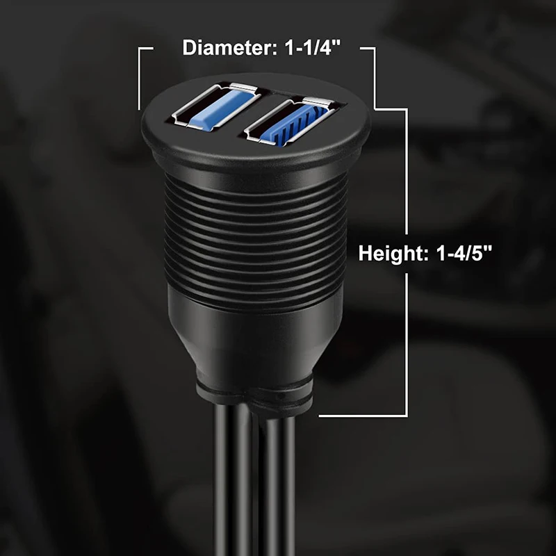 1m 3ft 2 Ports Dual USB 3.0/2.0 Dashboard Panel Flush Mount Extension Cable for Car Truck Boat Motorcycle Waterproof Cord