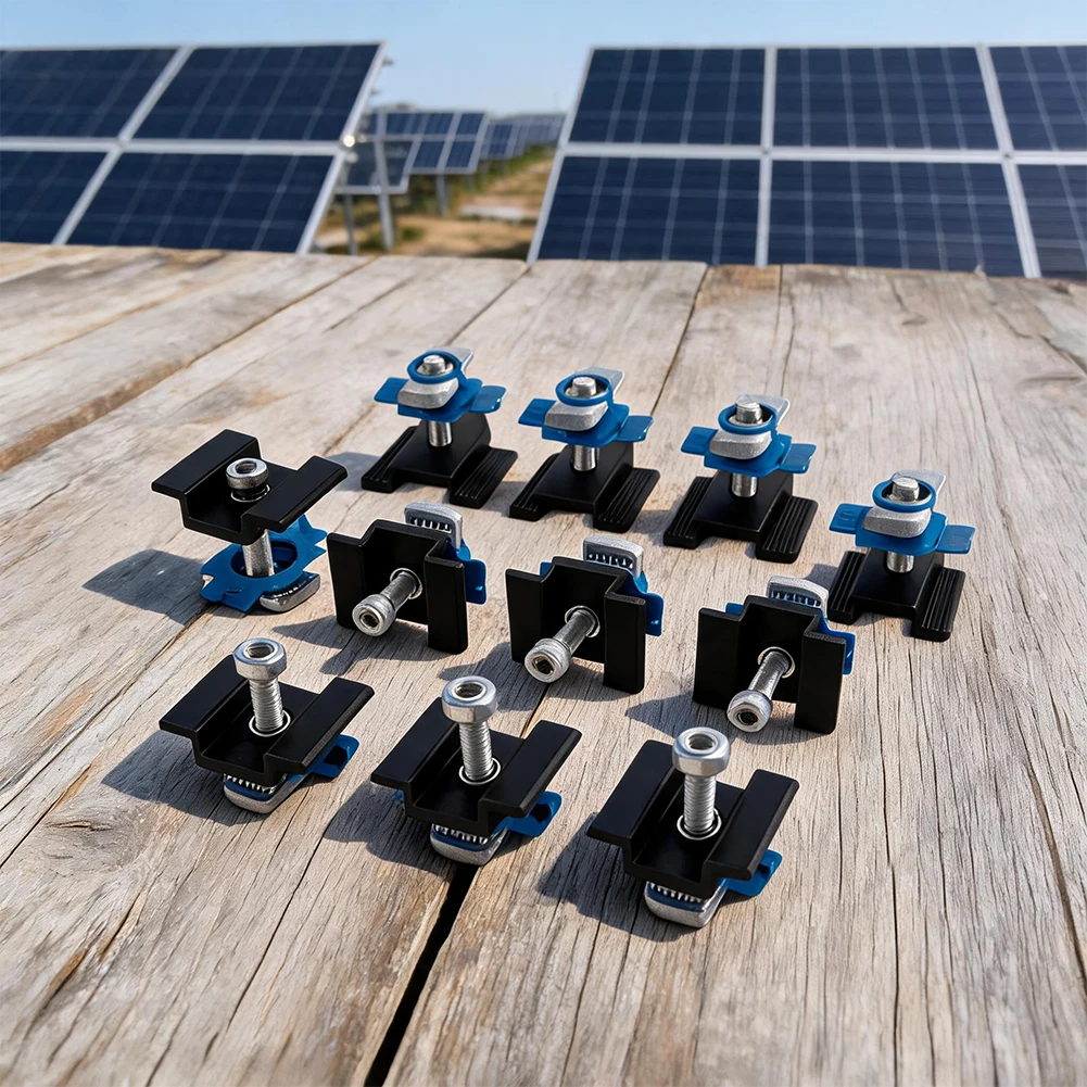 10pcs Weatherproof Aluminum Solar Panel Mounting Clamping Block Kit For RV Rooftop Metal Roof Photovoltaic Bracket Accessories
