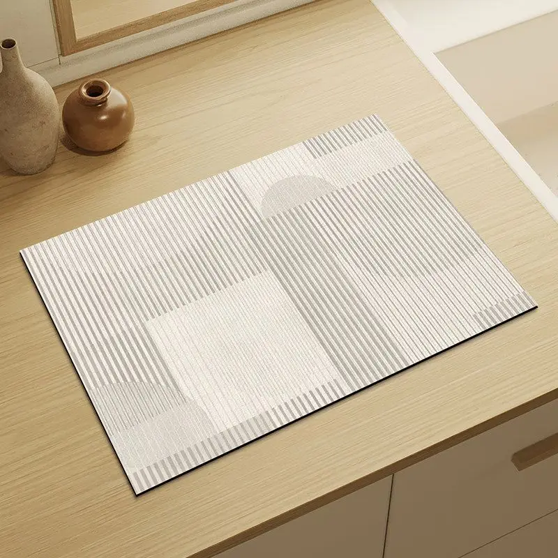VIKAMA Stain-Resistant Geometric Kitchen Mat, Waterproof Quick Dry Dish Drying Mat, Easy to Clean Kitchen Rug, Home Decor