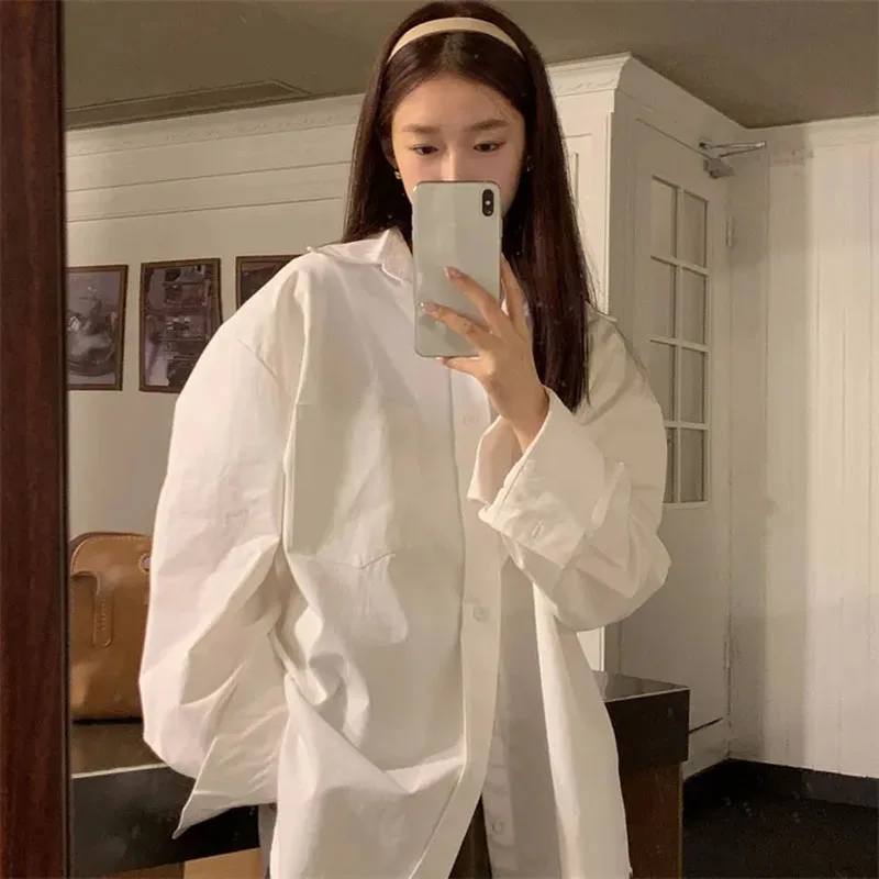 Xpqbb Korean Women Shirt Autumn New Casual Loose Long Sleeve White Blouses Female Harajuku All-match student Chiffon Shirts