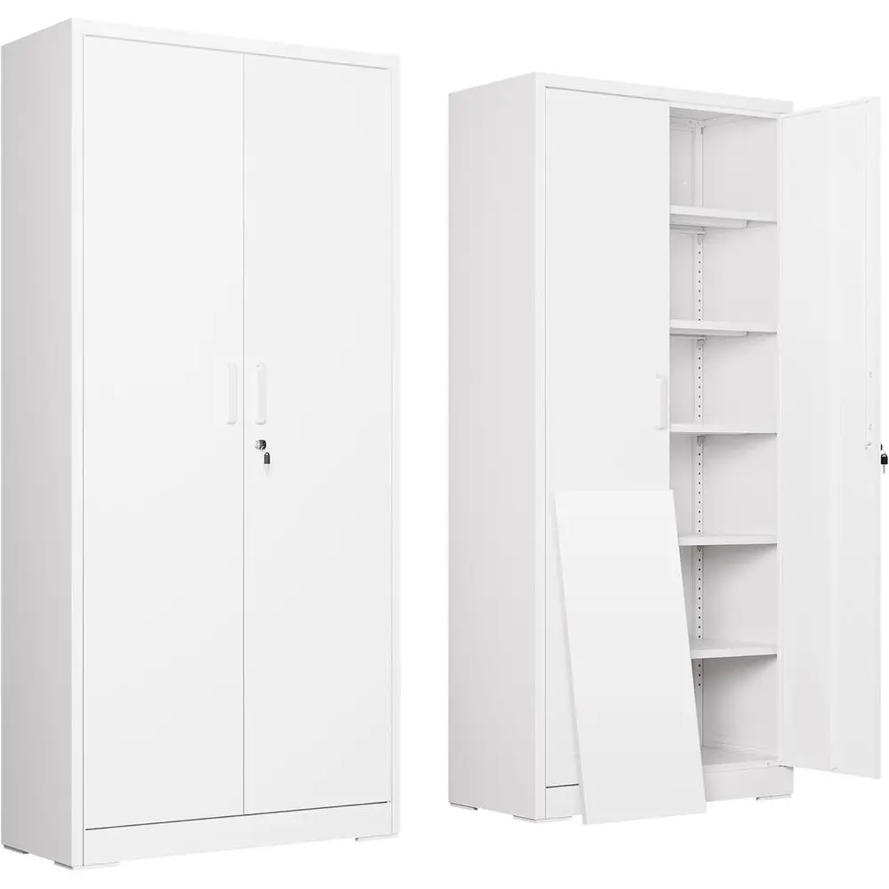 

Металлический шкаф для хранения, запираемый стальной шкаф, белый, для дома, офиса, гаража, школы, спортзала