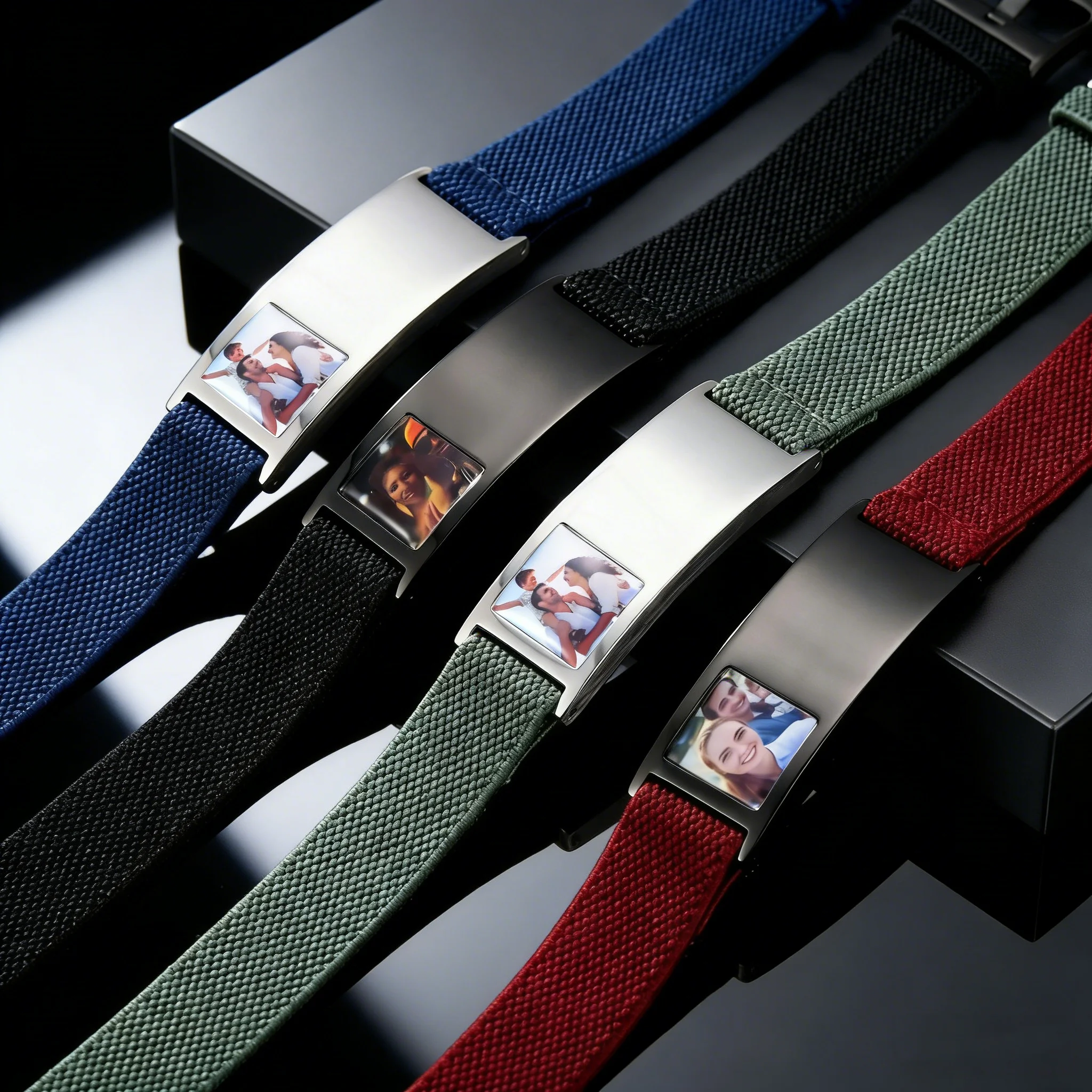 Personalized Photo Custom Engraved Text Bracelets for Men Elastic Strap Stainless Steel ID Bracelets Customized Jewelry for Him