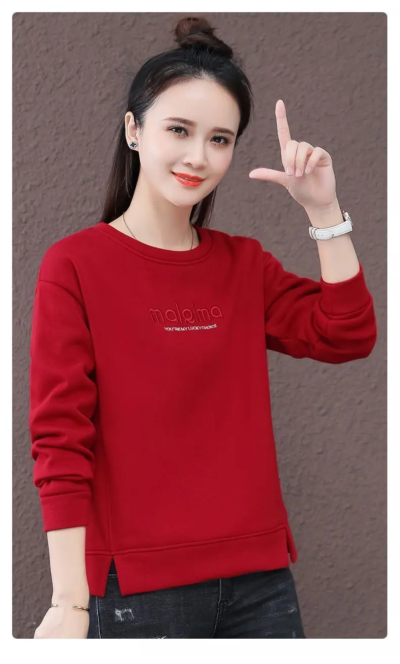 سترة برقبة دائرية مطرزة بحروف 2025 لخريف وشتاء نمط أجنبي مخملي جديد فضفاض ورقيق #6