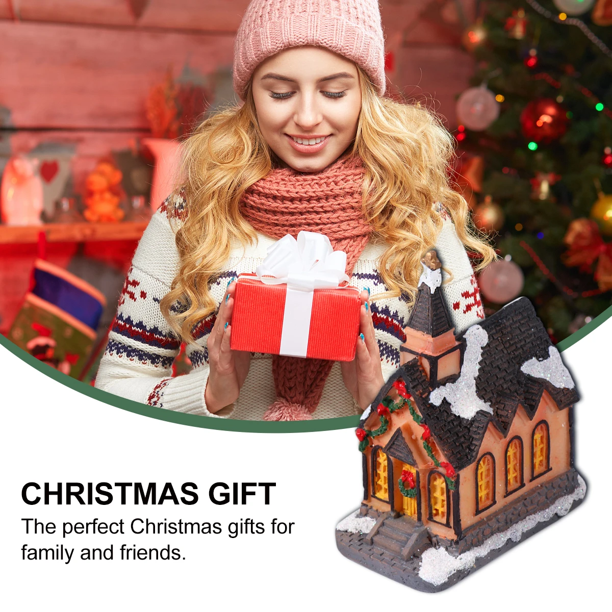 

1Pcs Christmas LED Light Resin Villa Ornament Glowing House Warm Cozy Xmas Party Desktop Decoration Gift Resin