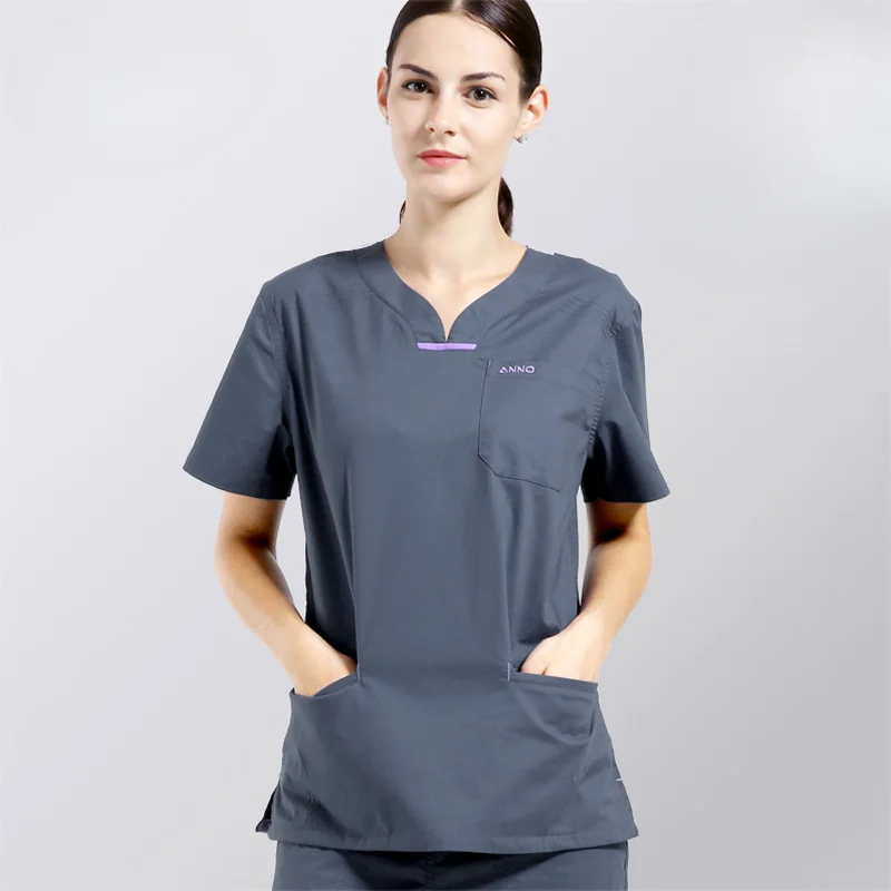 ANNO Elasticity Cotton Spandex Body Nurse Uniform Female Scrubs Suit Hospital Paramedic Set Work Wear Short/Long Sleeves Clothes