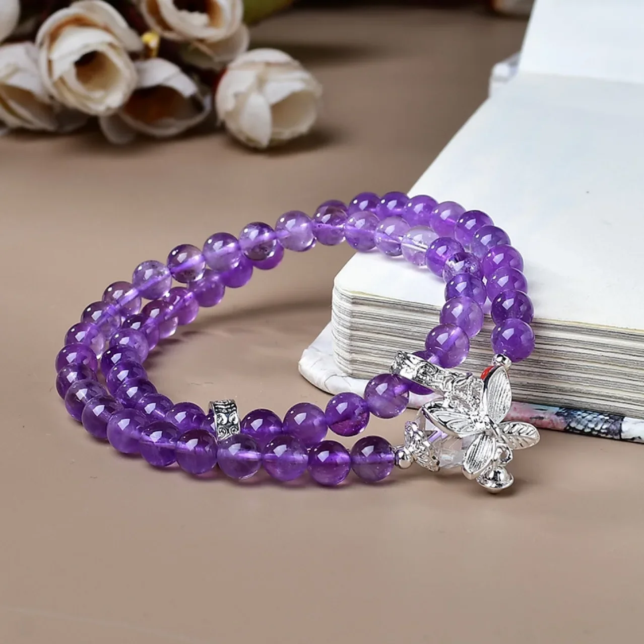 

Natural Amethyst Double Circle Bracelet, Women's Light Luxury Fashion Lucky Bracelet, Gift